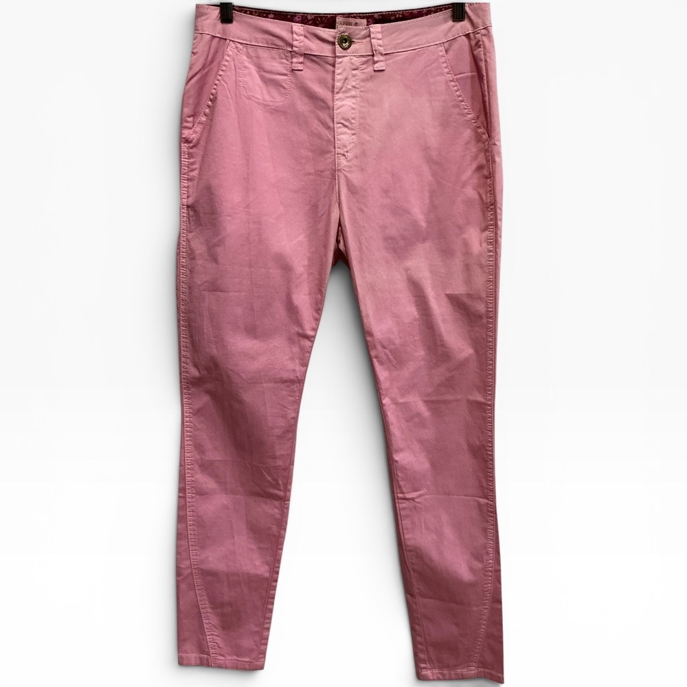 April‎ Cornell Pink Sun Bleached Dye Floral Trim Chino Pants Women Size 30 Slim